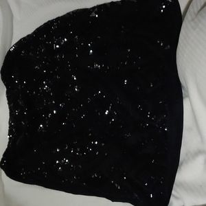 Black half sheer sequins pencil skirt B1180